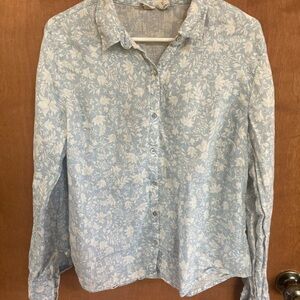 Joie Light Blue Floral Linen Button-Up Shirt